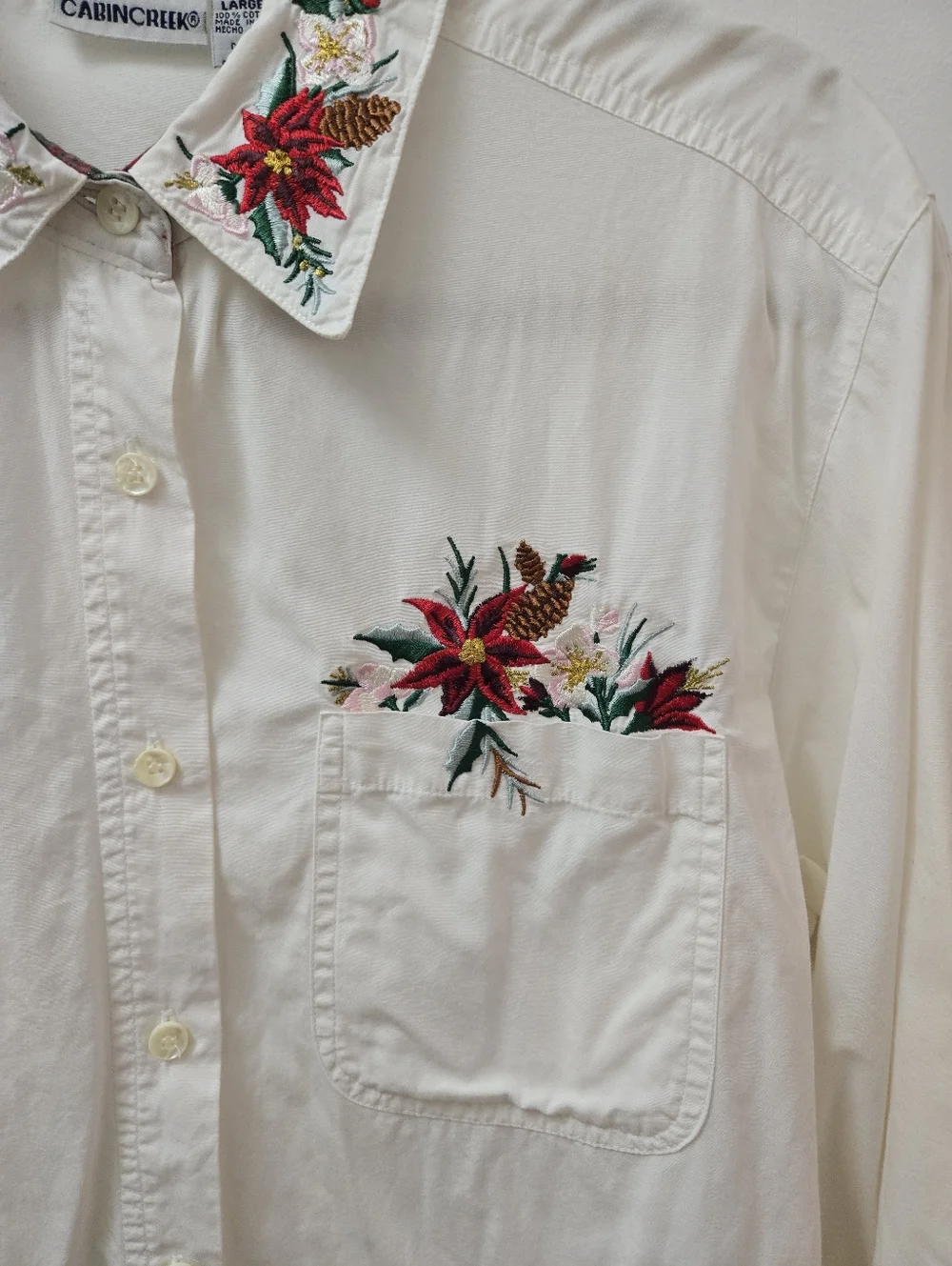 Cabin Creek Vintage White Floral Embroidered Oversized Cotton Button Down Shirt - Picture 2 of 6